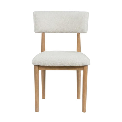 Boucle Upholstered Dining Chairs with Solid Wood Legs, Natural, Set of 2
