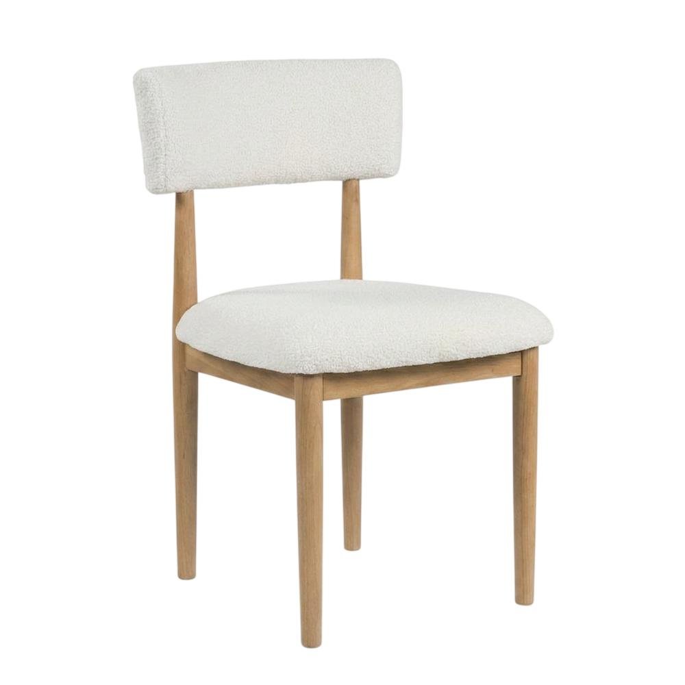Boucle Upholstered Dining Chairs with Solid Wood Legs, Natural, Set of 2