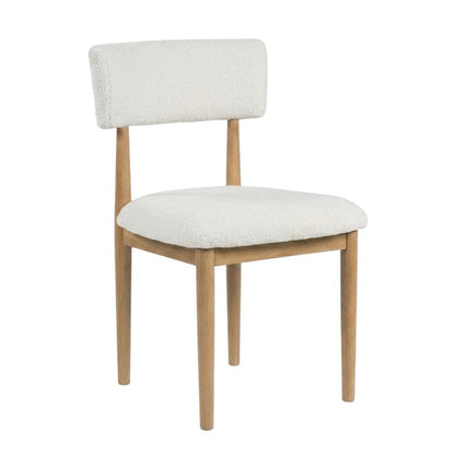 Boucle Upholstered Dining Chairs with Solid Wood Legs, Natural, Set of 2