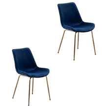 Modern Velvet Upholstered Dining Chairs with Metal Legs, Blue, Set of 2
