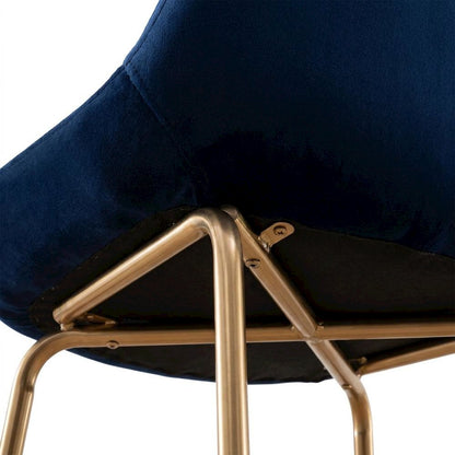 Modern Velvet Upholstered Dining Chairs with Metal Legs, Blue, Set of 2