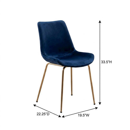Modern Velvet Upholstered Dining Chairs with Metal Legs, Blue, Set of 2
