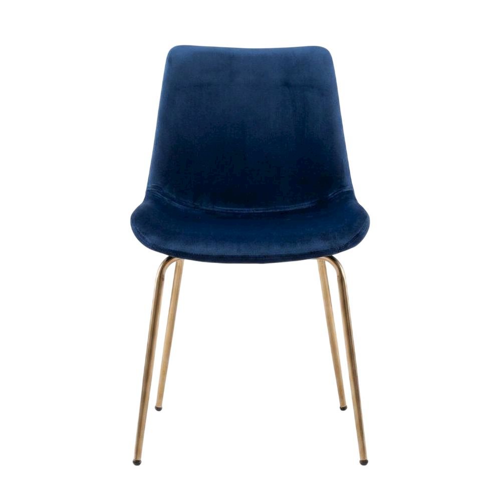 Modern Velvet Upholstered Dining Chairs with Metal Legs, Blue, Set of 2