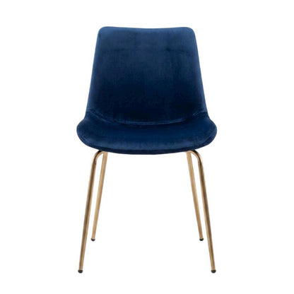 Modern Velvet Upholstered Dining Chairs with Metal Legs, Blue, Set of 2