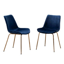 Modern Velvet Upholstered Dining Chairs with Metal Legs, Blue, Set of 2