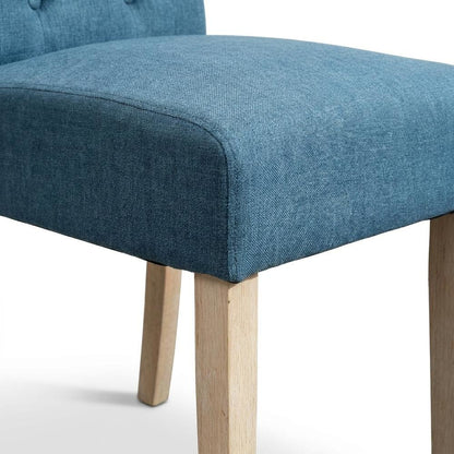 Solid Wood Tufted Parsons Upholstered Fabric Dining Chairs, Blue, Set of 2