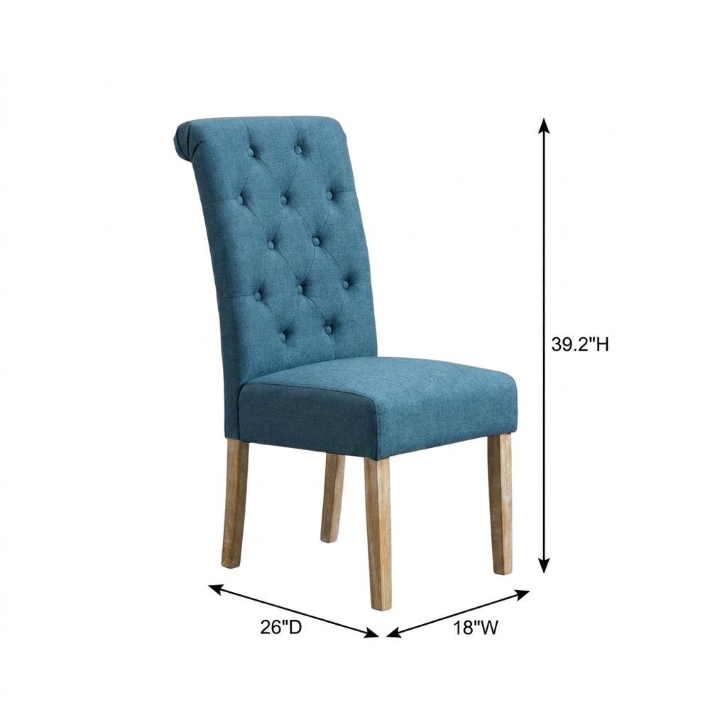 Solid Wood Tufted Parsons Upholstered Fabric Dining Chairs, Blue, Set of 2