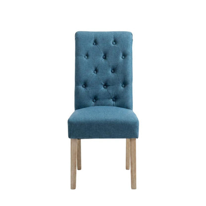 Solid Wood Tufted Parsons Upholstered Fabric Dining Chairs, Blue, Set of 2