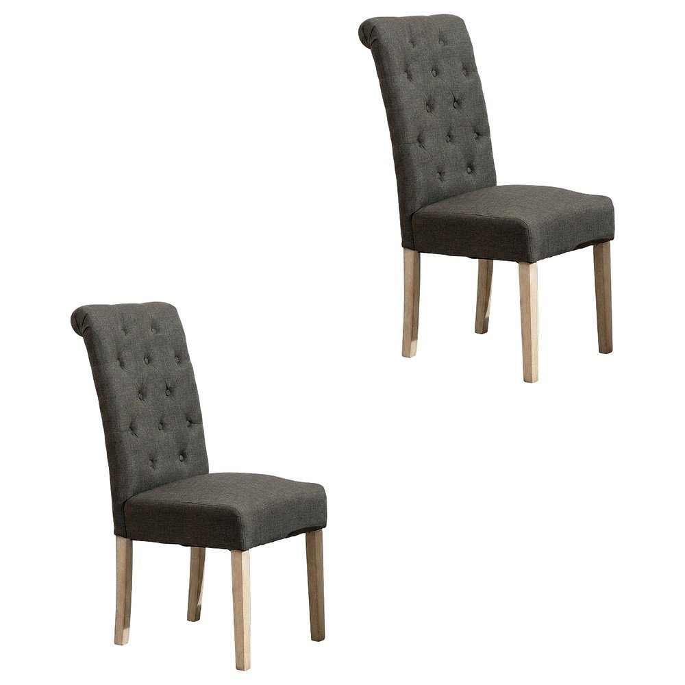 Solid Wood Tufted Parsons Upholstered Fabric Dining Chairs, Charcoal, Set of 2