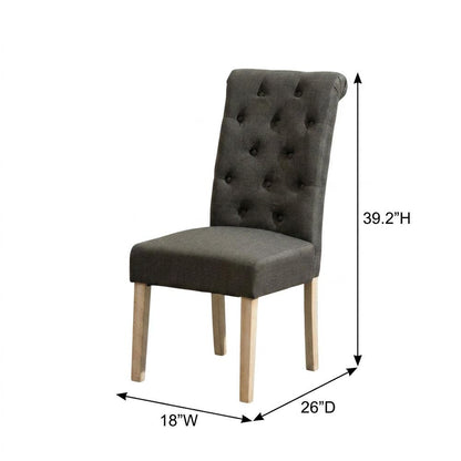 Solid Wood Tufted Parsons Upholstered Fabric Dining Chairs, Charcoal, Set of 2
