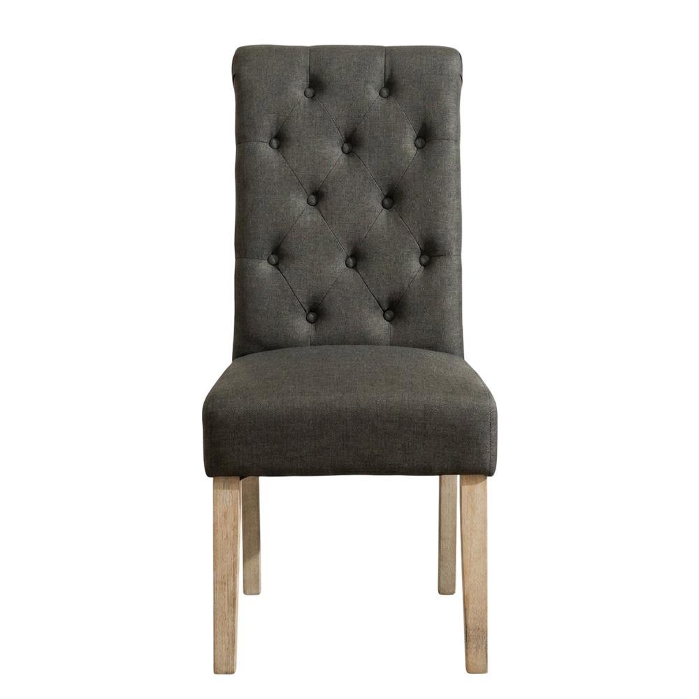 Solid Wood Tufted Parsons Upholstered Fabric Dining Chairs, Charcoal, Set of 2