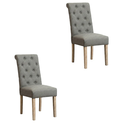 Solid Wood Tufted Parsons Upholstered Fabric Dining Chairs, Grey, Set of 2