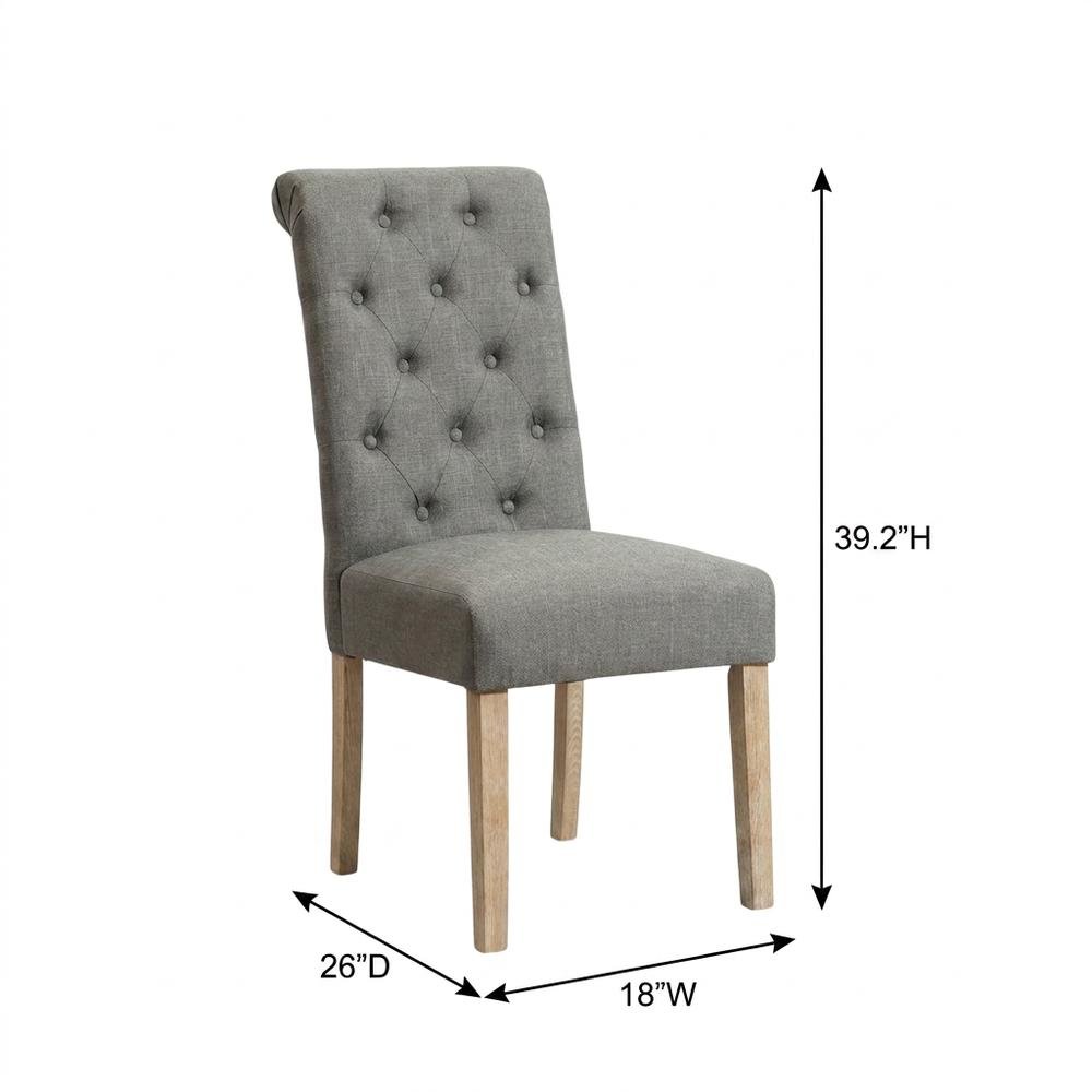 Solid Wood Tufted Parsons Upholstered Fabric Dining Chairs, Grey, Set of 2