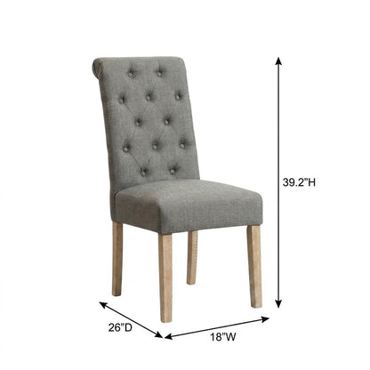 Solid Wood Tufted Parsons Upholstered Fabric Dining Chairs, Grey, Set of 2