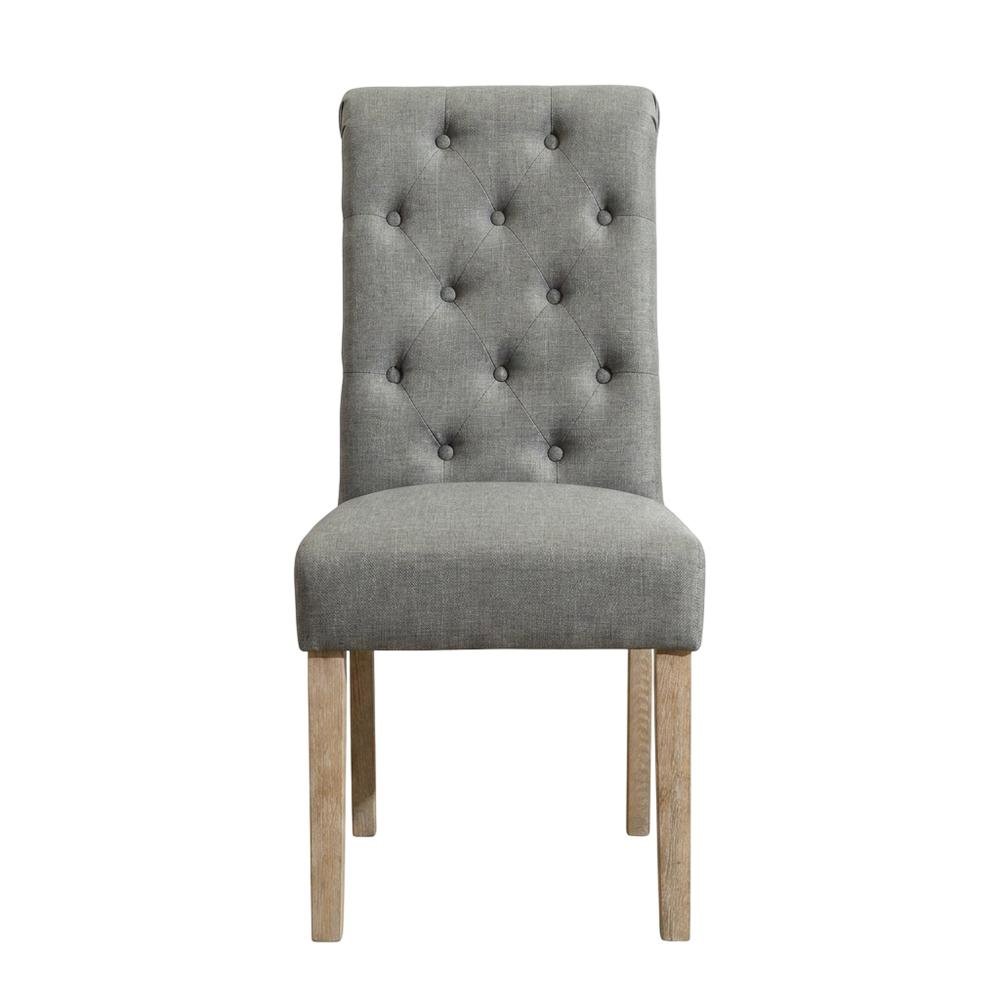 Solid Wood Tufted Parsons Upholstered Fabric Dining Chairs, Grey, Set of 2