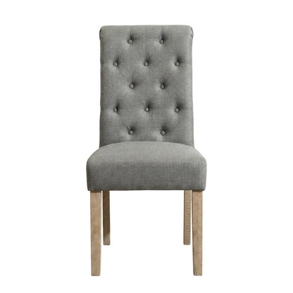 Solid Wood Tufted Parsons Upholstered Fabric Dining Chairs, Grey, Set of 2