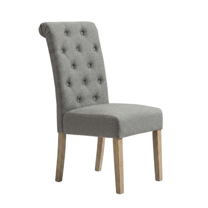 Solid Wood Tufted Parsons Upholstered Fabric Dining Chairs, Grey, Set of 2