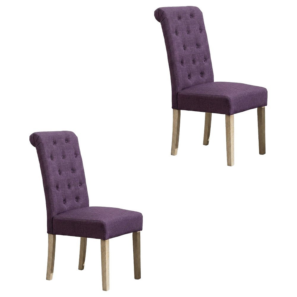 Solid Wood Tufted Parsons Upholstered Fabric Dining Chairs, Purple, Set of 2