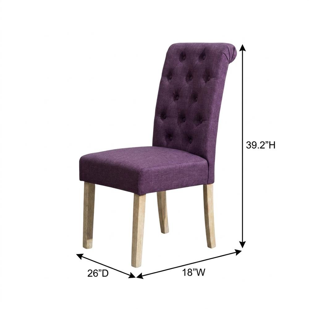 Solid Wood Tufted Parsons Upholstered Fabric Dining Chairs, Purple, Set of 2