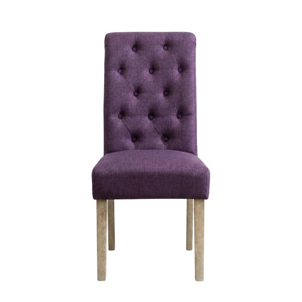 Solid Wood Tufted Parsons Upholstered Fabric Dining Chairs, Purple, Set of 2