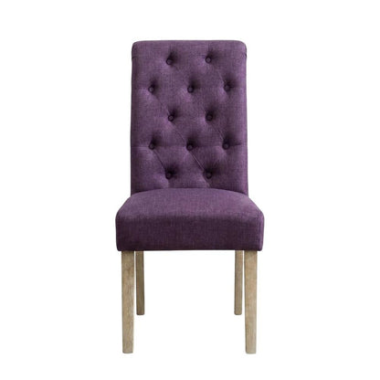 Solid Wood Tufted Parsons Upholstered Fabric Dining Chairs, Purple, Set of 2