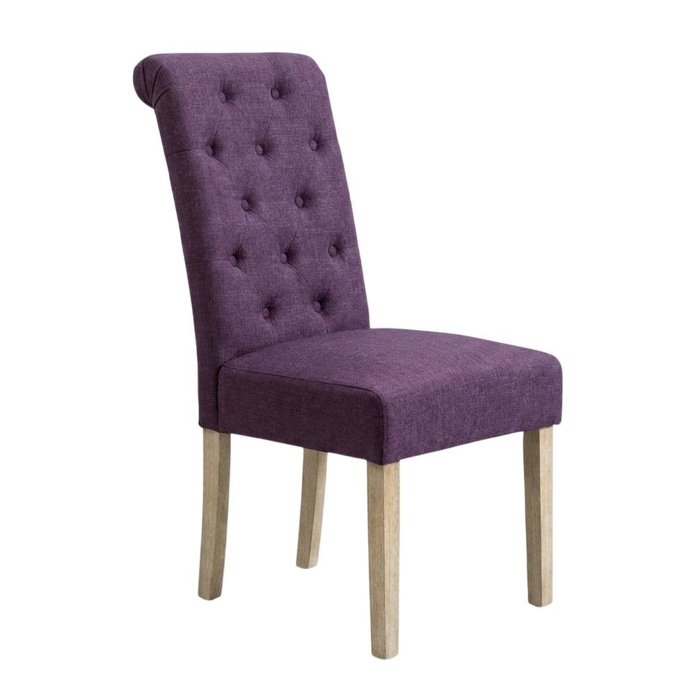 Solid Wood Tufted Parsons Upholstered Fabric Dining Chairs, Purple, Set of 2