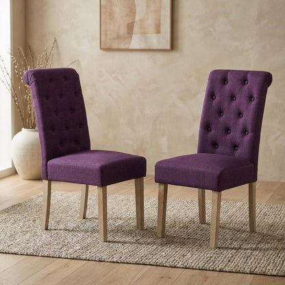 Solid Wood Tufted Parsons Upholstered Fabric Dining Chairs, Purple, Set of 2