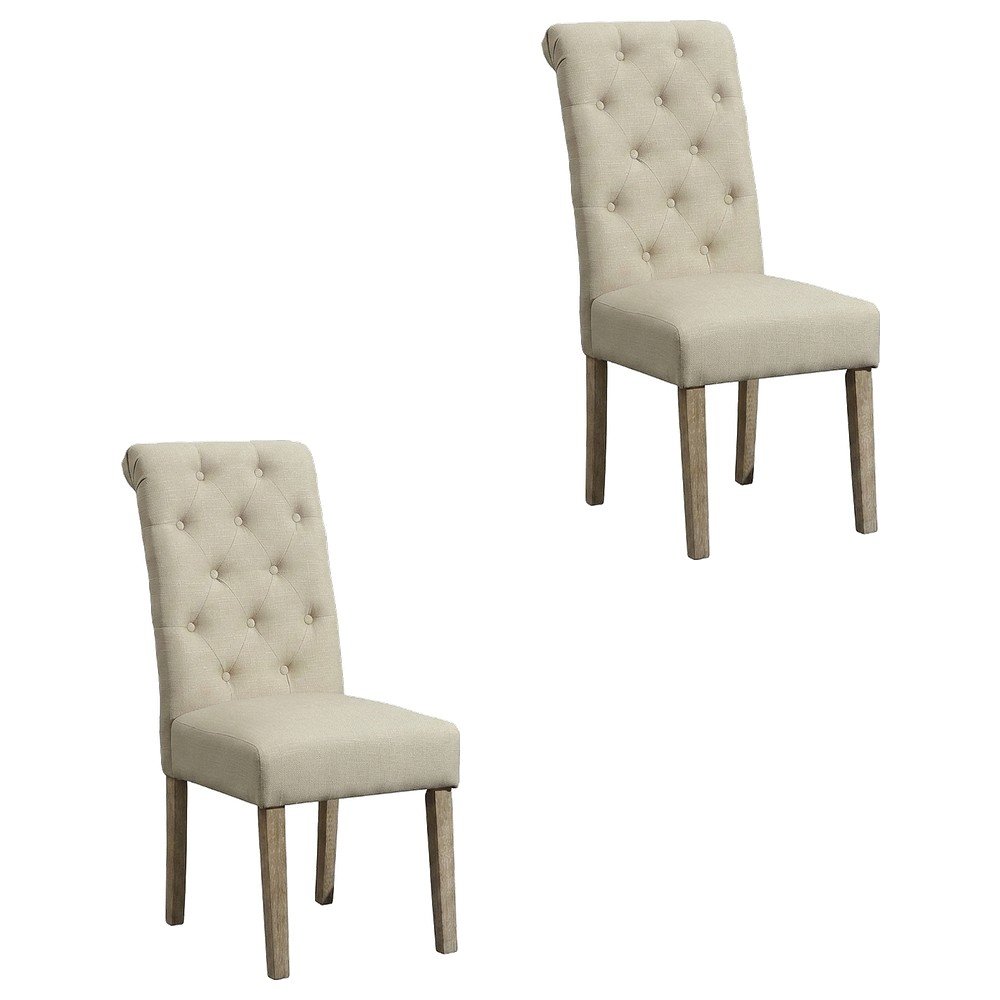Solid Wood Tufted Parsons Upholstered Fabric Dining Chairs, Tan, Set of 2