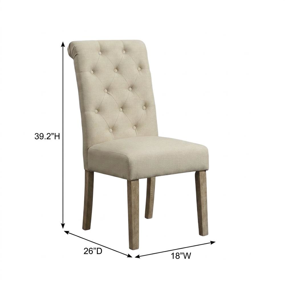 Solid Wood Tufted Parsons Upholstered Fabric Dining Chairs, Tan, Set of 2