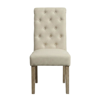 Solid Wood Tufted Parsons Upholstered Fabric Dining Chairs, Tan, Set of 2