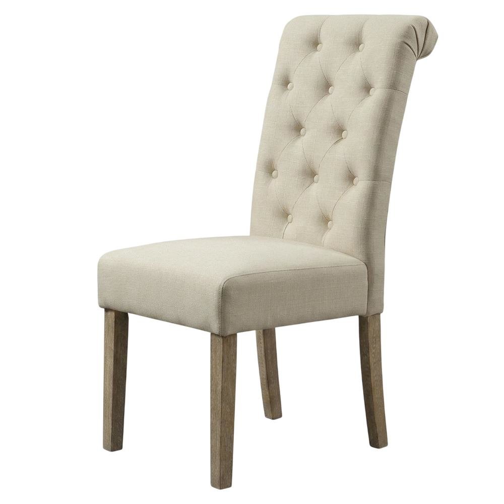 Solid Wood Tufted Parsons Upholstered Fabric Dining Chairs, Tan, Set of 2