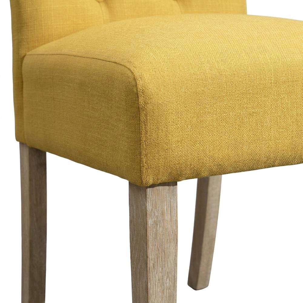 Solid Wood Tufted Parsons Upholstered Fabric Dining Chairs, Yellow, Set of 2