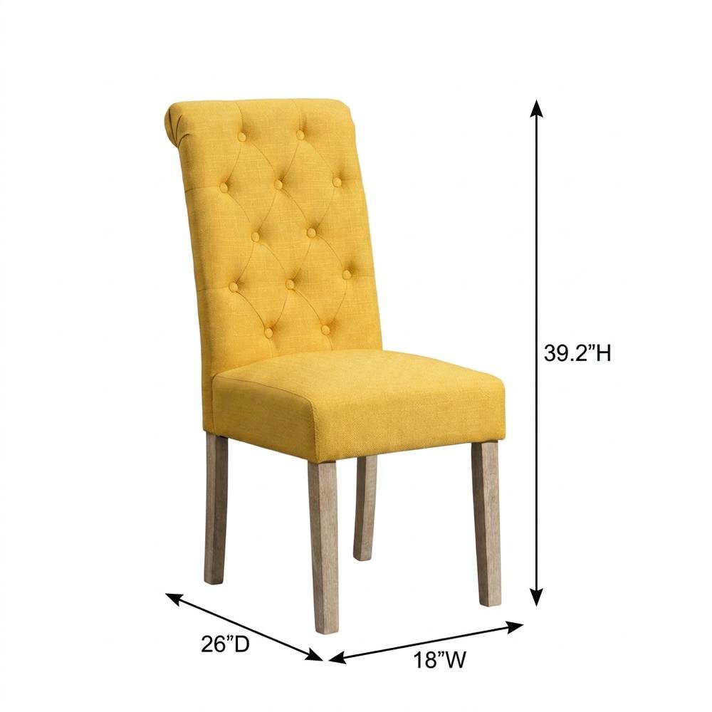 Solid Wood Tufted Parsons Upholstered Fabric Dining Chairs, Yellow, Set of 2