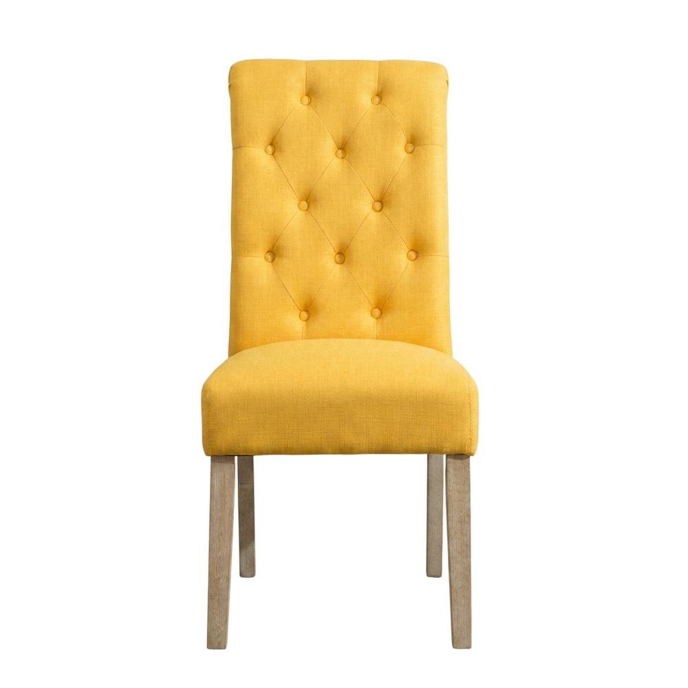 Solid Wood Tufted Parsons Upholstered Fabric Dining Chairs, Yellow, Set of 2