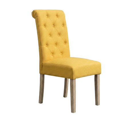 Solid Wood Tufted Parsons Upholstered Fabric Dining Chairs, Yellow, Set of 2