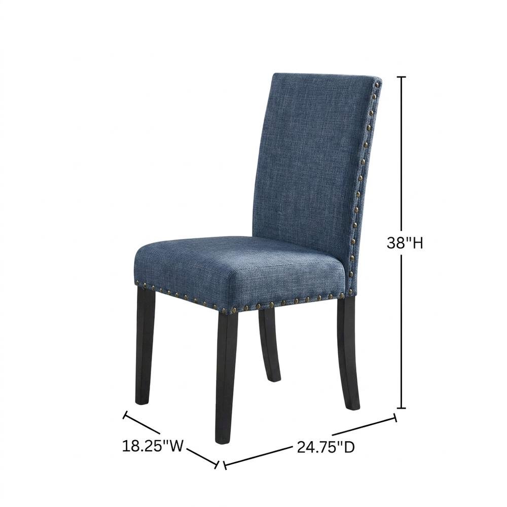 Fabric-Upholstered Dining Chairs with Nailhead Trim, Blue, Set of 2