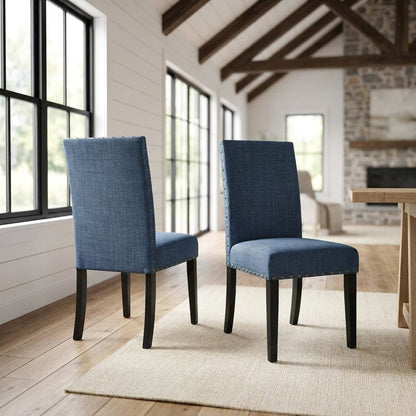 Fabric-Upholstered Dining Chairs with Nailhead Trim, Blue, Set of 2
