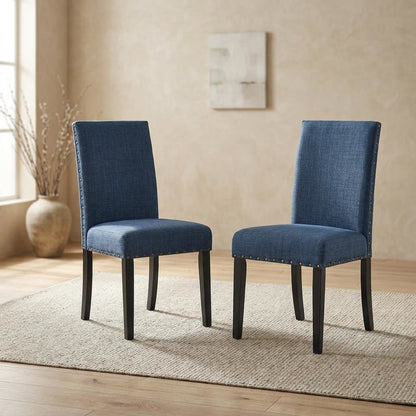 Fabric-Upholstered Dining Chairs with Nailhead Trim, Blue, Set of 2