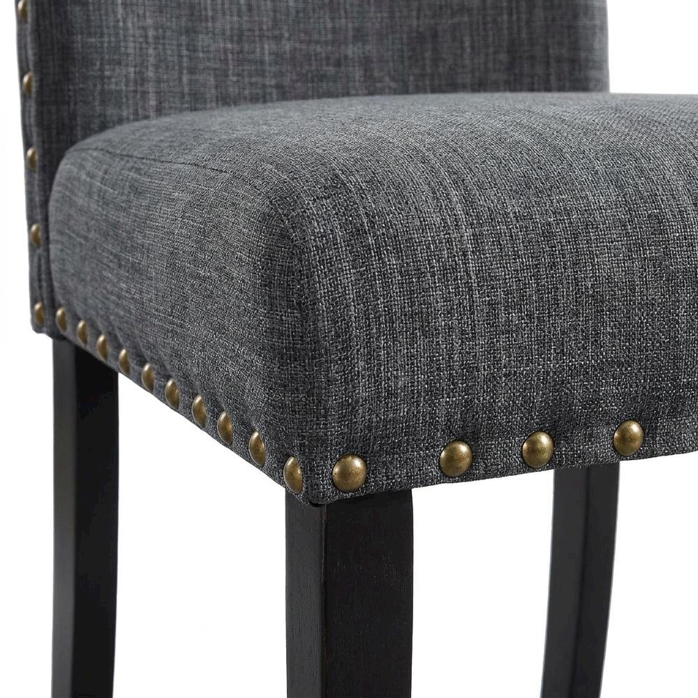 Fabric-Upholstered Dining Chairs with Nailhead Trim, Grey, Set of 2