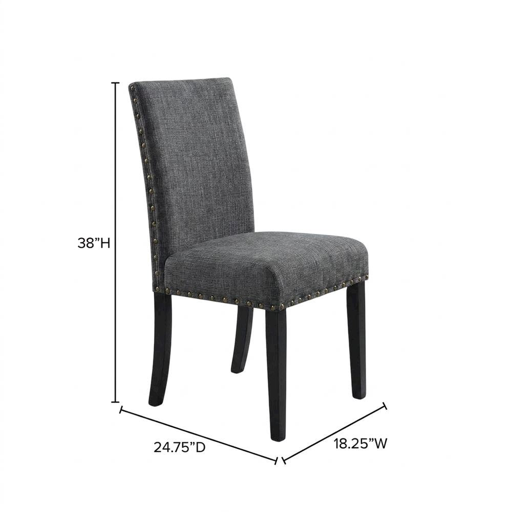 Fabric-Upholstered Dining Chairs with Nailhead Trim, Grey, Set of 2
