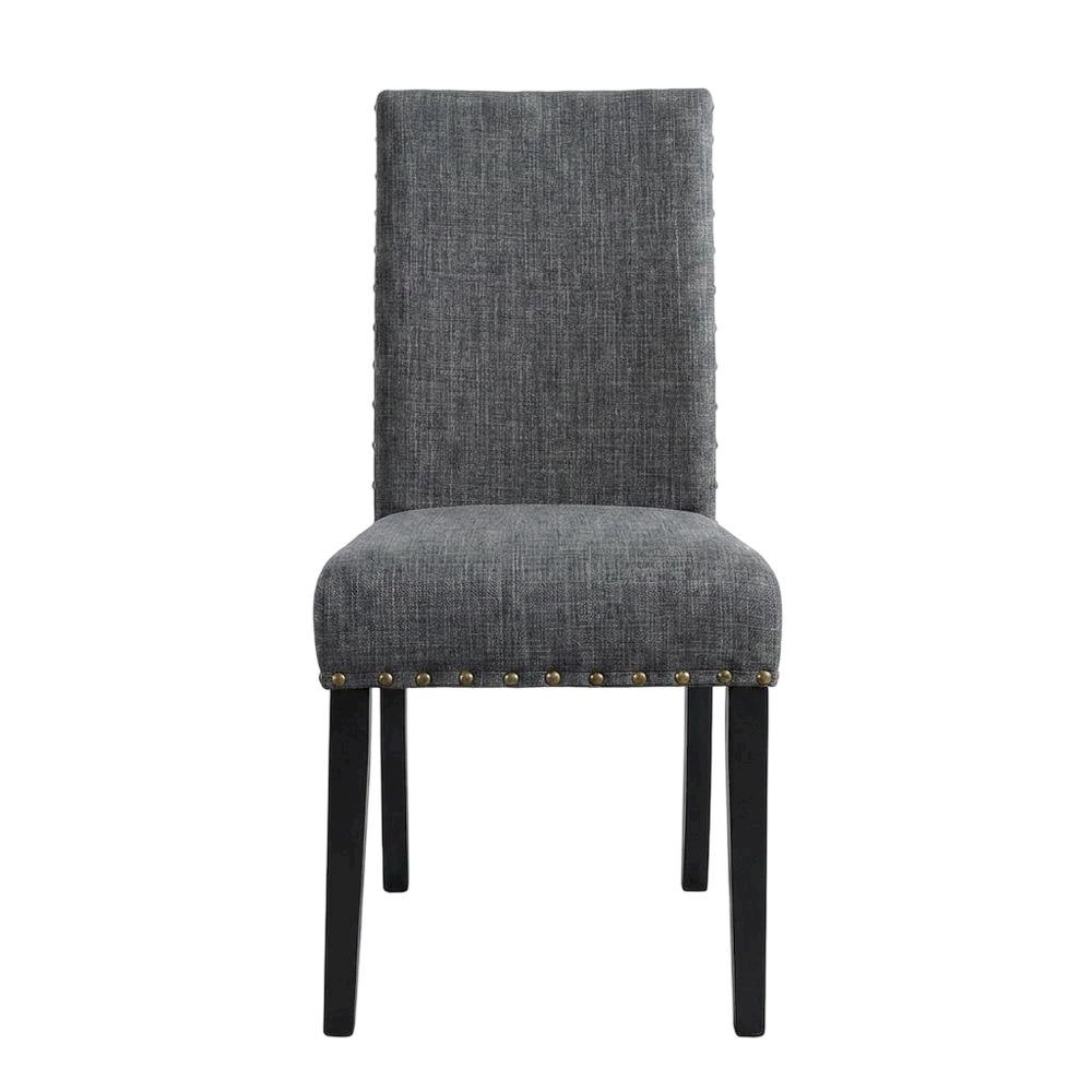 Fabric-Upholstered Dining Chairs with Nailhead Trim, Grey, Set of 2