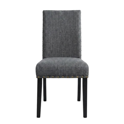 Fabric-Upholstered Dining Chairs with Nailhead Trim, Grey, Set of 2