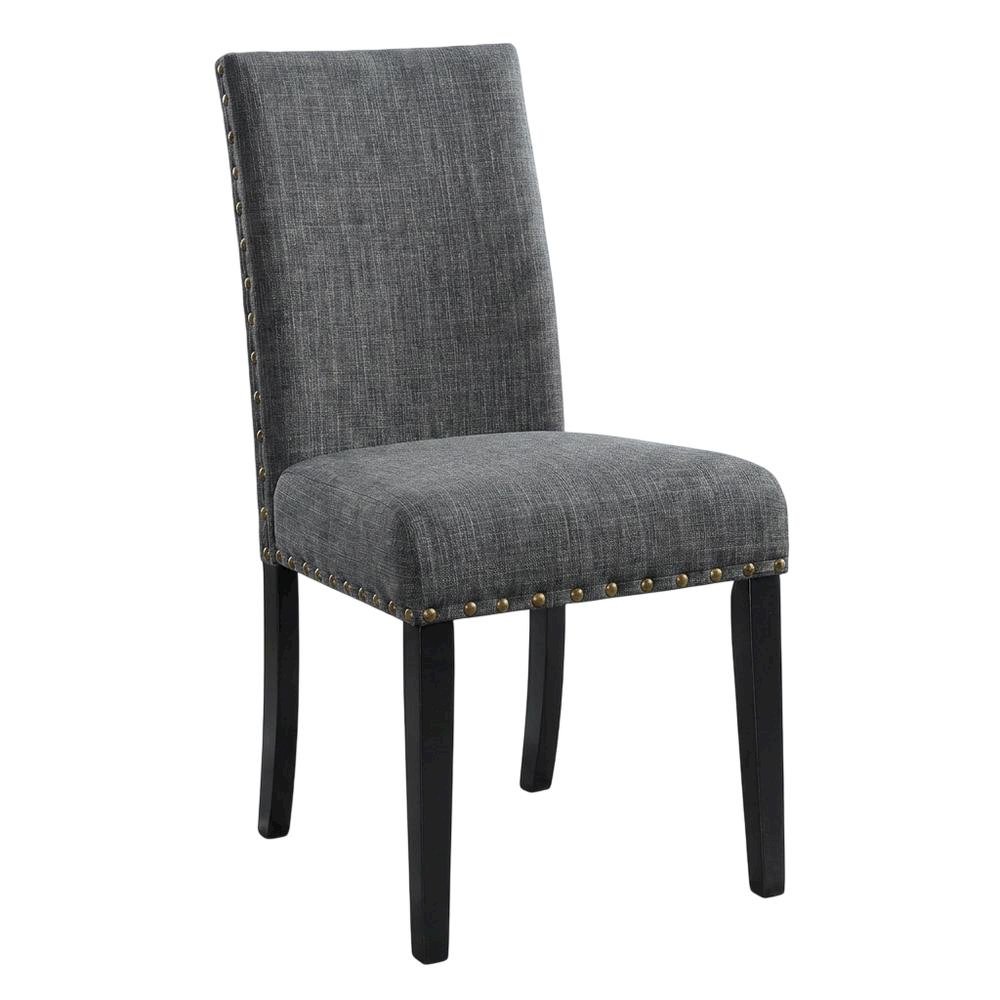 Fabric-Upholstered Dining Chairs with Nailhead Trim, Grey, Set of 2