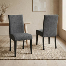 Fabric-Upholstered Dining Chairs with Nailhead Trim, Grey, Set of 2