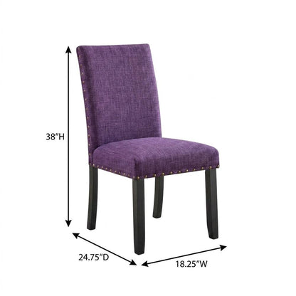 Fabric Upholstered Dining Chairs with Nailhead Trim, Purple, Set of 2