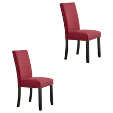 Fabric Upholstered Dining Chairs with Nailhead Trim, Red, Set of 2