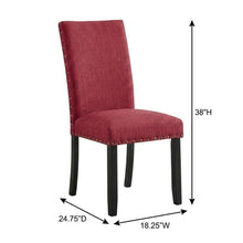 Fabric Upholstered Dining Chairs with Nailhead Trim, Red, Set of 2