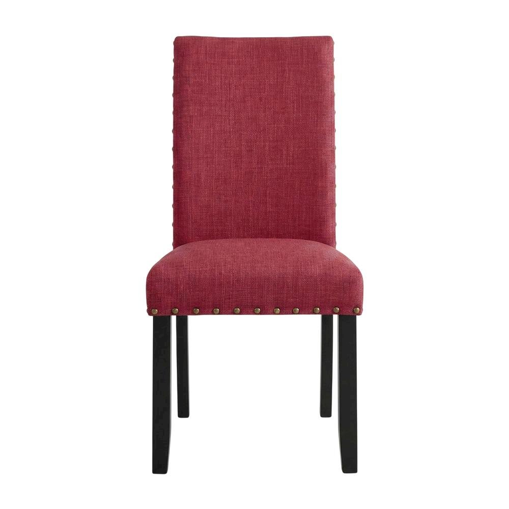 Fabric Upholstered Dining Chairs with Nailhead Trim, Red, Set of 2