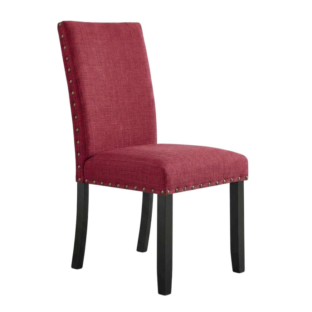 Fabric Upholstered Dining Chairs with Nailhead Trim, Red, Set of 2