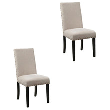 Fabric-Upholstered Dining Chairs with Nailhead Trim, Tan, Set of 2